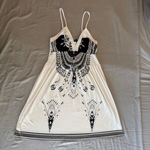 MT Collection Black White Tribal Geometric Smocked Mini Dress XL TP034